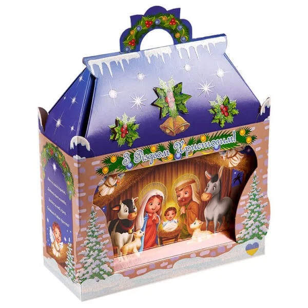 Подарунковий різдвяний набір в картонній коробці з різноманітними солодощами