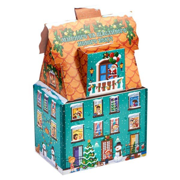 Подарунковий набір з цукерками у вигляді будиночку в картонній коробці