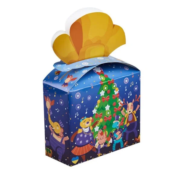картонна коробка з новорічним дизайном та цукерками