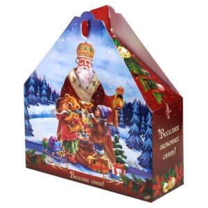 Новорічний солодкий набір у картонній коробці з зображенням Діда Мороза