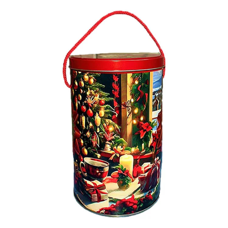 жерстяна коробка у формі відерця з новорічним дизайном