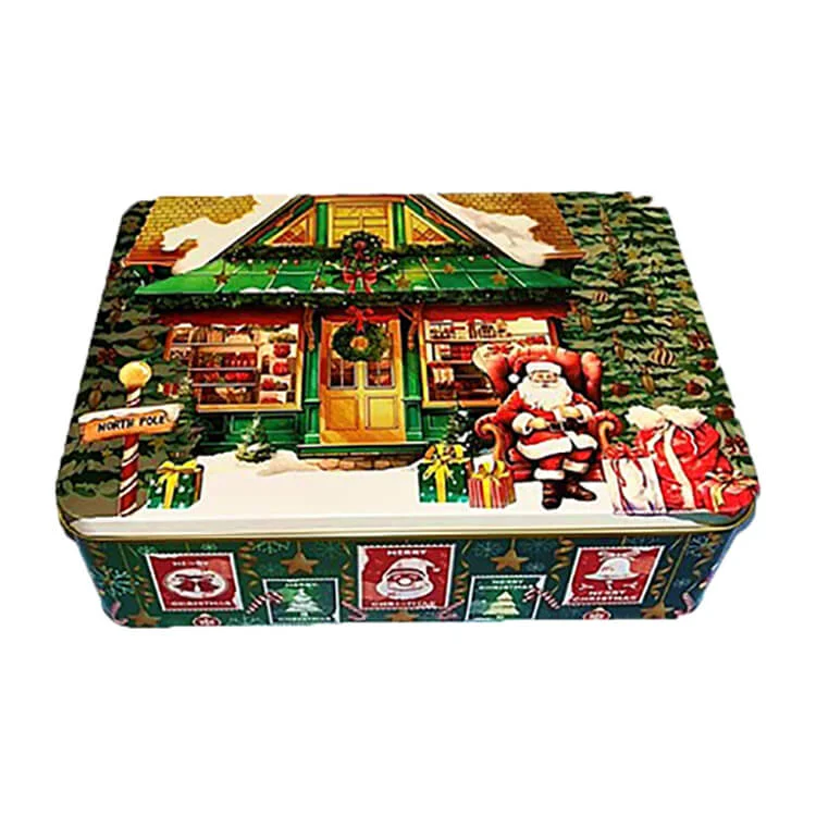 жерстяна коробка з новорічним дизайном у зеленому кольорі